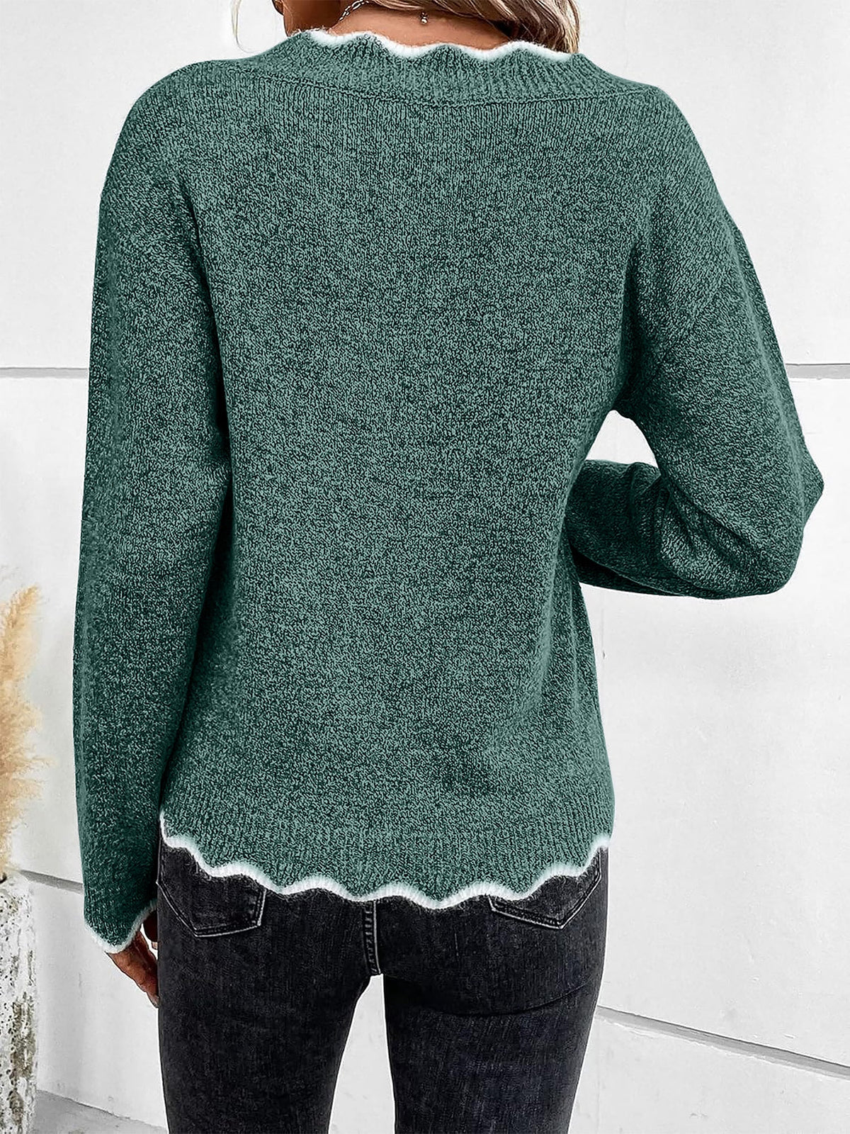 Women's Notch V-Neck Long Sleeve Knit Jumper