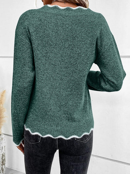 Women's Notch V-Neck Long Sleeve Knit Jumper