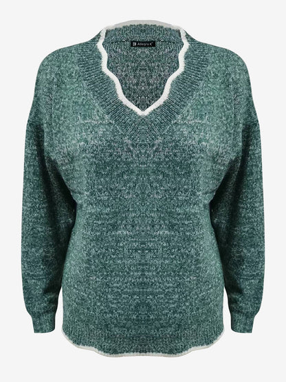 Women's Notch V-Neck Long Sleeve Knit Jumper