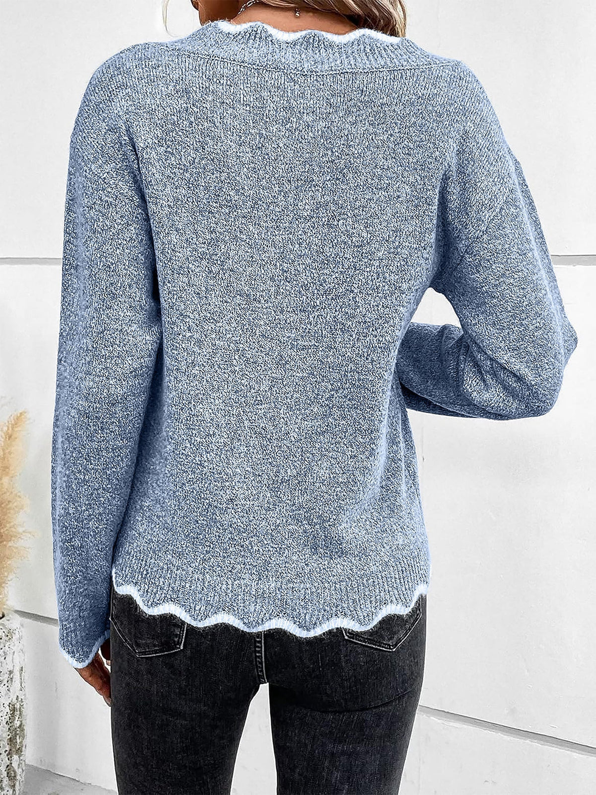 Women's Notch V-Neck Long Sleeve Knit Jumper