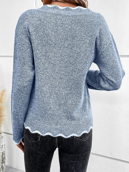 Women's Notch V-Neck Long Sleeve Knit Jumper