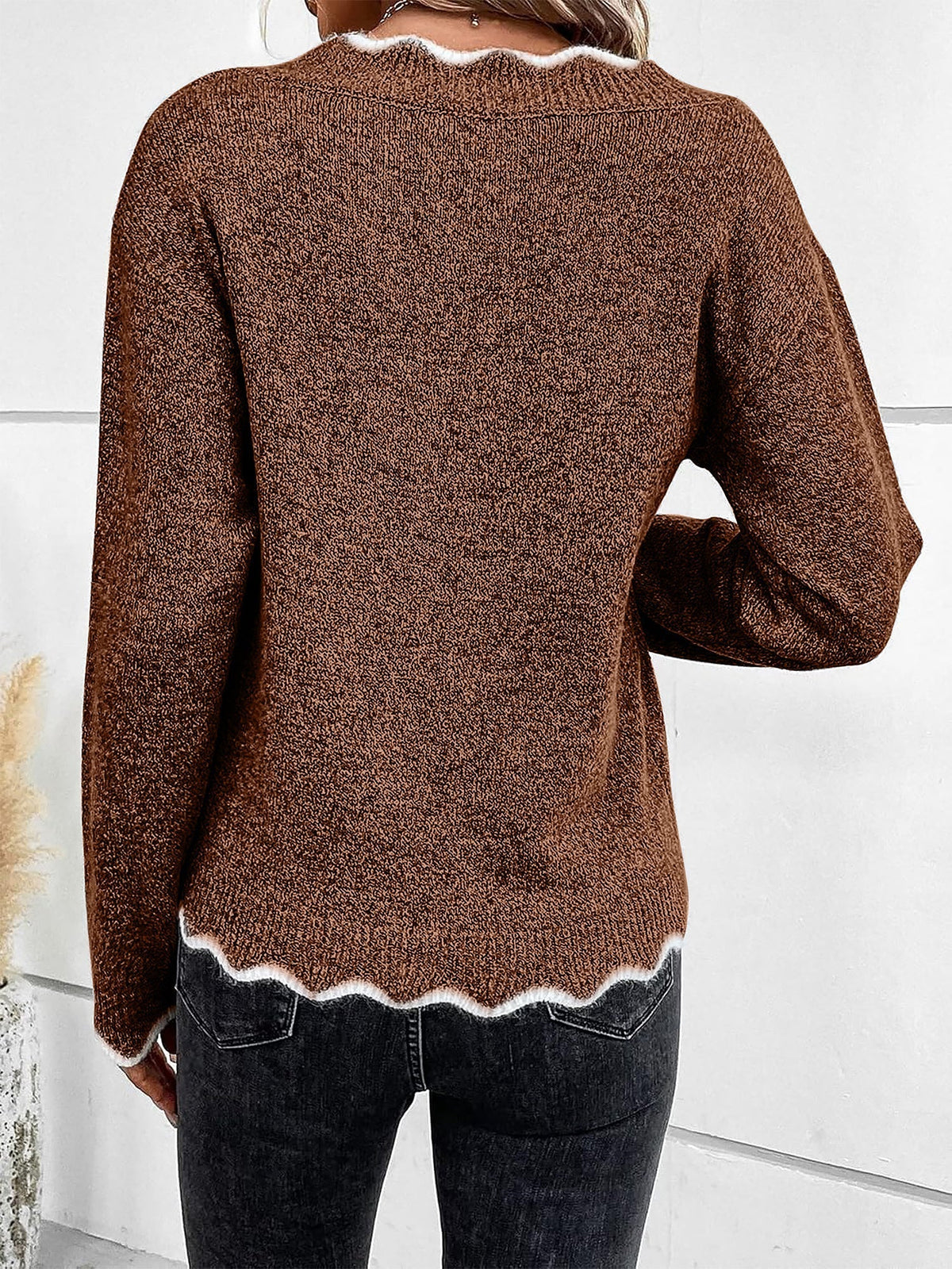 Women's Notch V-Neck Long Sleeve Knit Jumper