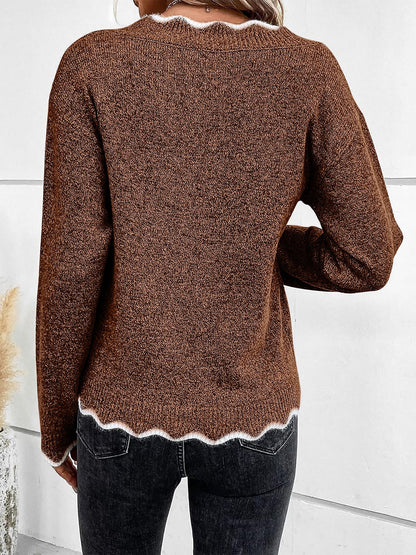 Women's Notch V-Neck Long Sleeve Knit Jumper