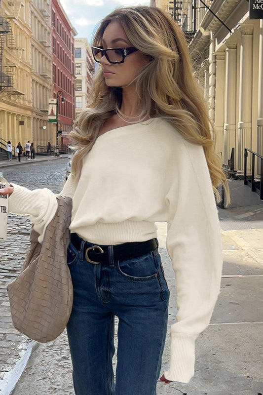 Women's Off Shoulder Cropped Batwing Knit Top