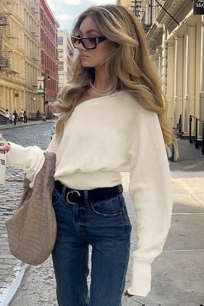 Women's Off Shoulder Cropped Batwing Knit Top