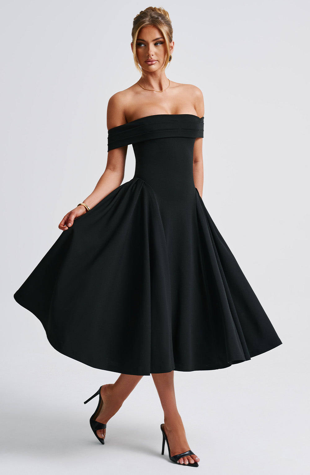 Women's Off-Shoulder Flare Midi Dress