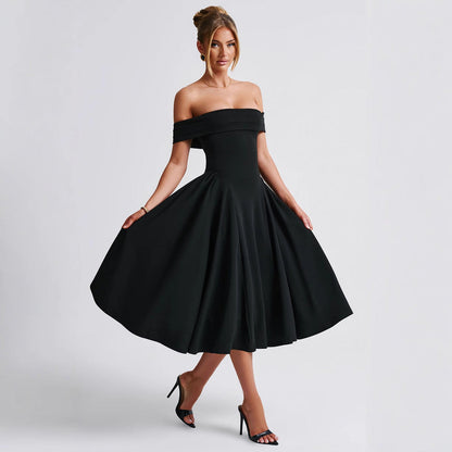 Women's Off-Shoulder Flare Midi Dress