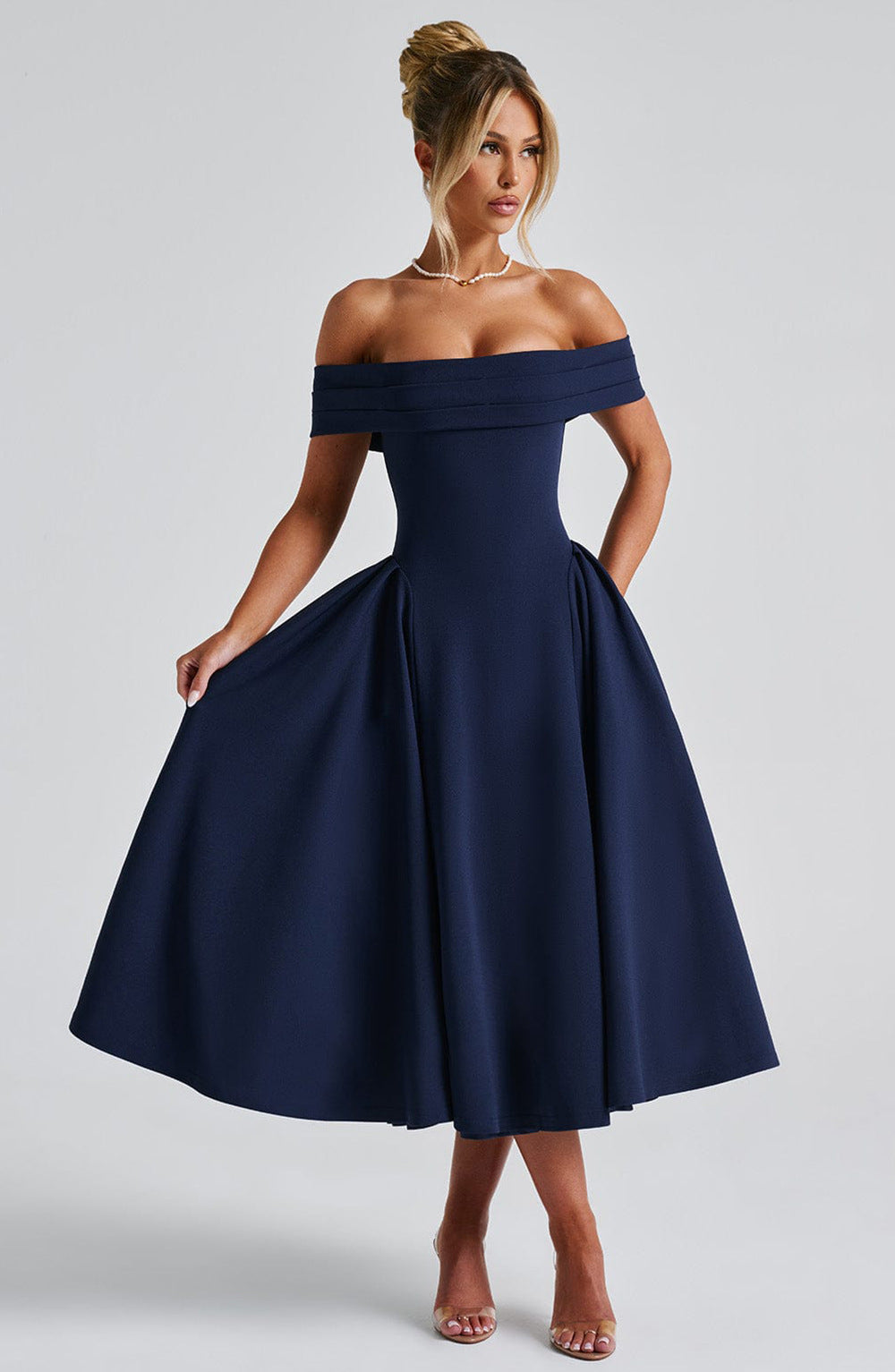Women's Off-Shoulder Flare Midi Dress