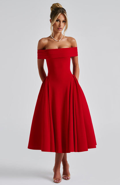 Women's Off-Shoulder Flare Midi Dress