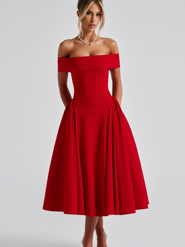 Women's Off-Shoulder Flare Midi Dress