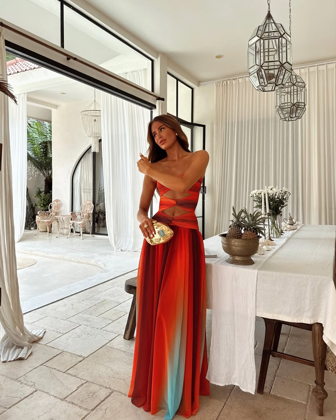 Women's Ombre Strapless Cut Out Maxi Dress