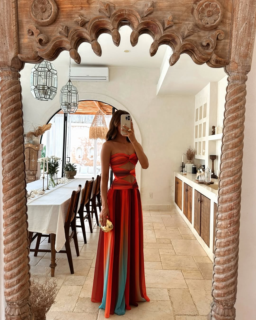 Women's Ombre Strapless Cut Out Maxi Dress