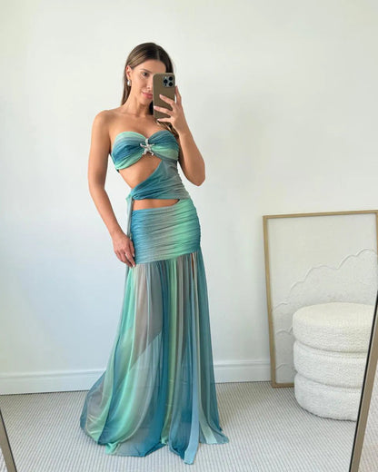 Women's Ombre Strapless Cut Out Maxi Dress