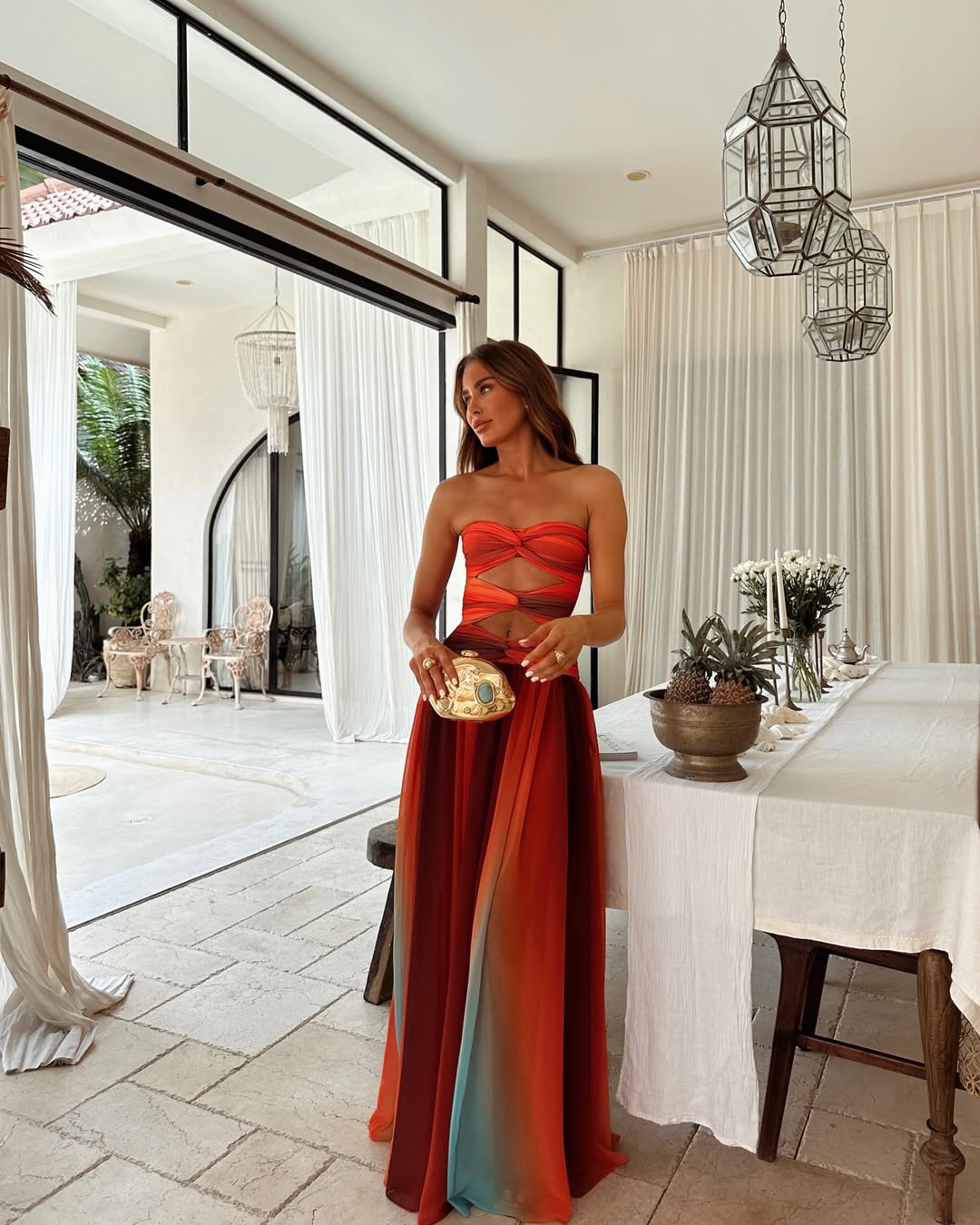 Women's Ombre Strapless Cut Out Maxi Dress