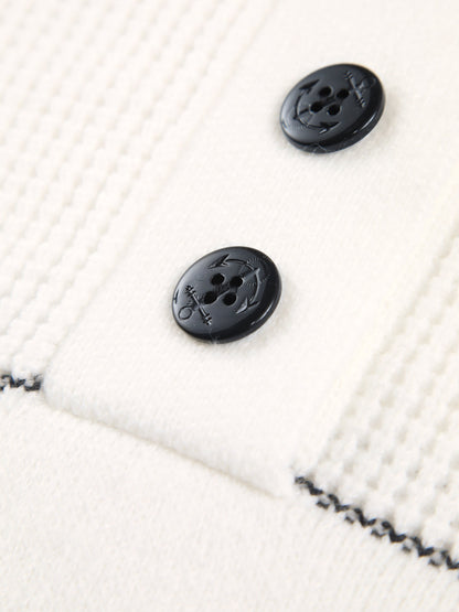 Women's Open Collar Striped Button Knit Sweater