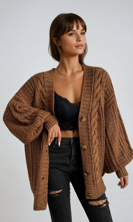 Women's Oversized Cable Knit Cardigan