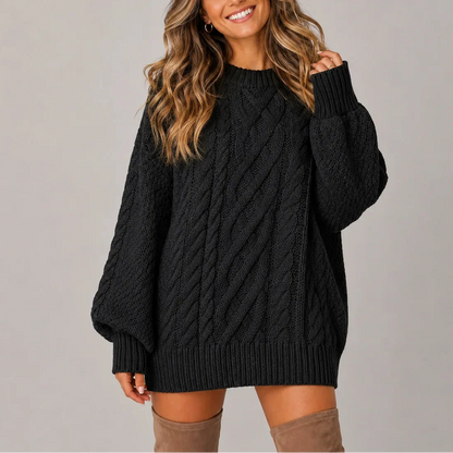 Women's Oversized Cable Knit Mini Jumper Dress with Long Sleeves