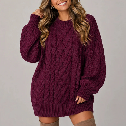 Women's Oversized Cable Knit Mini Jumper Dress with Long Sleeves