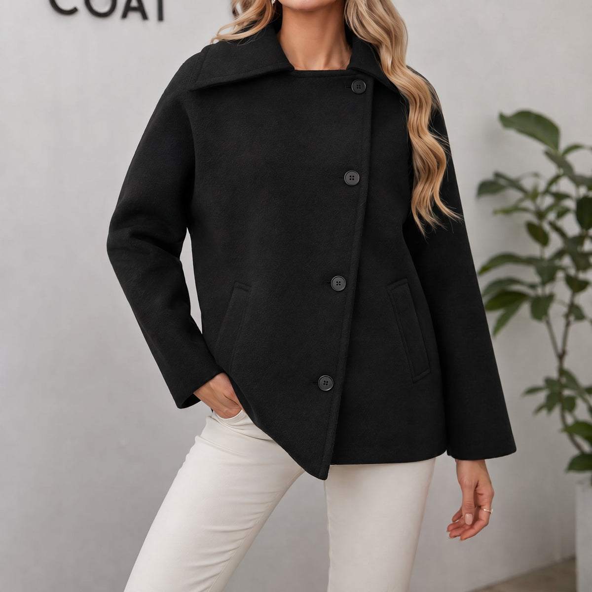 Women's Oversized Cocoon Coat with Notch Collar