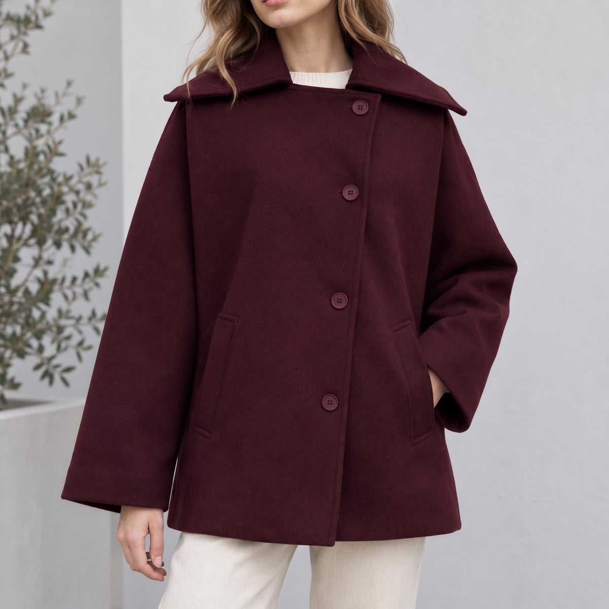 Women's Oversized Cocoon Coat with Notch Collar