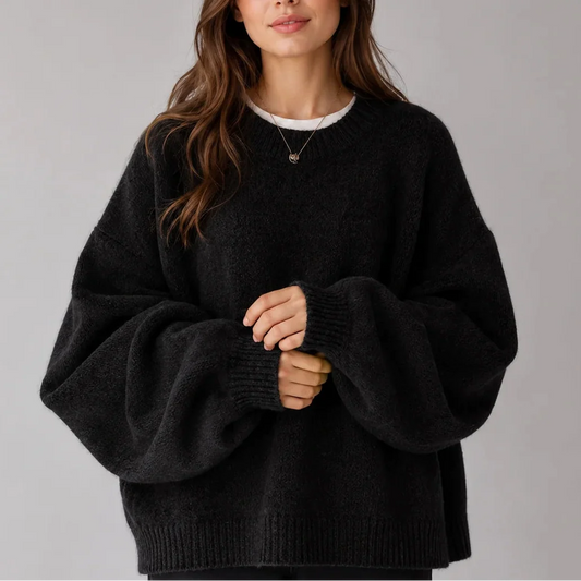Women's Oversized Crew Neck Knit Jumper with Balloon Sleeves