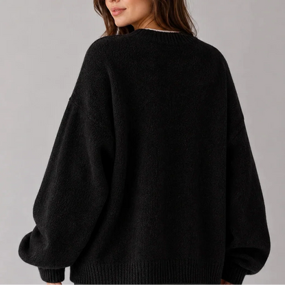 Women's Oversized Crew Neck Knit Jumper with Balloon Sleeves
