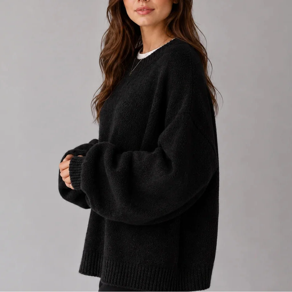 Women's Oversized Crew Neck Knit Jumper with Balloon Sleeves