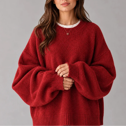 Women's Oversized Crew Neck Knit Jumper with Balloon Sleeves