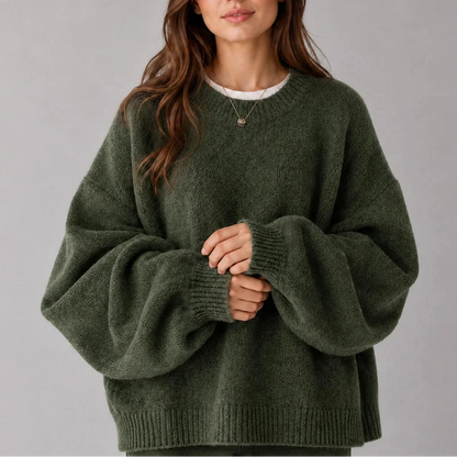 Women's Oversized Crew Neck Knit Jumper with Balloon Sleeves
