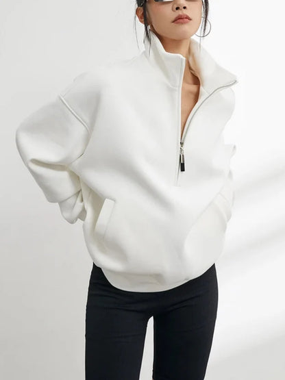 Women's Oversized Half Zip Turtleneck Pullover