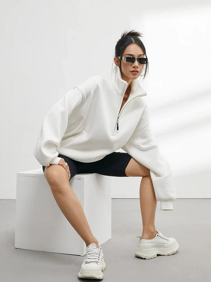 Women's Oversized Half Zip Turtleneck Pullover
