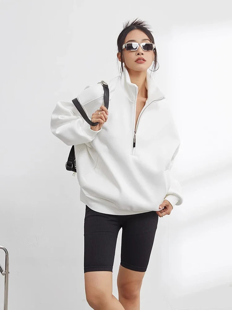 Women's Oversized Half Zip Turtleneck Pullover