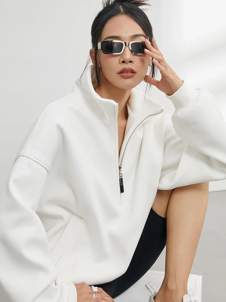 Women's Oversized Half Zip Turtleneck Pullover