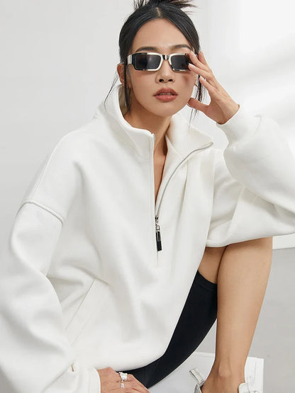 Women's Oversized Half Zip Turtleneck Pullover
