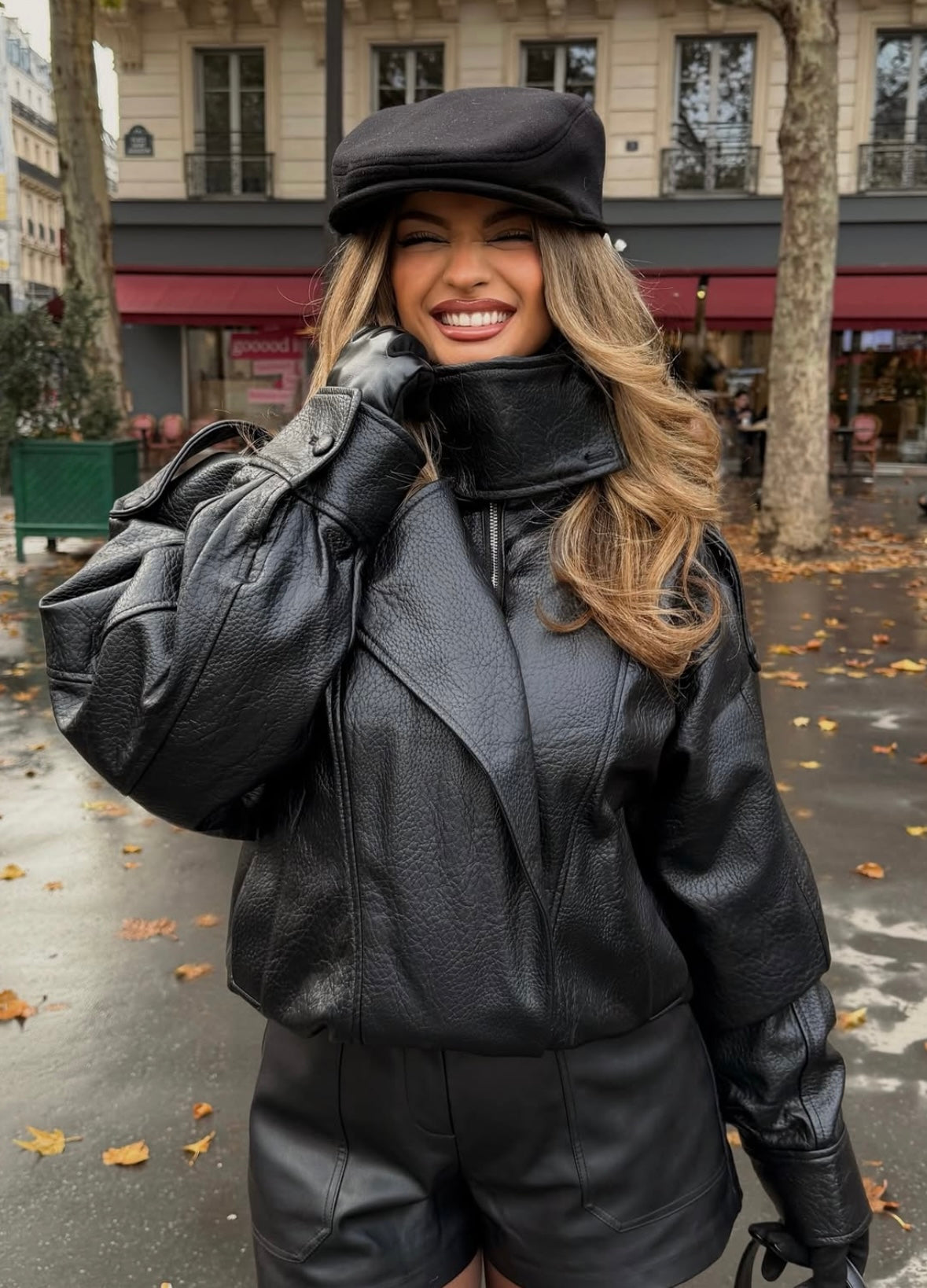 Women's Oversized High Collar Moto Jacket