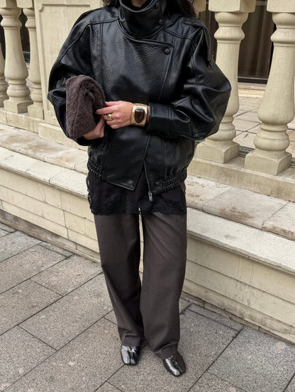 Women's Oversized High Collar Moto Jacket