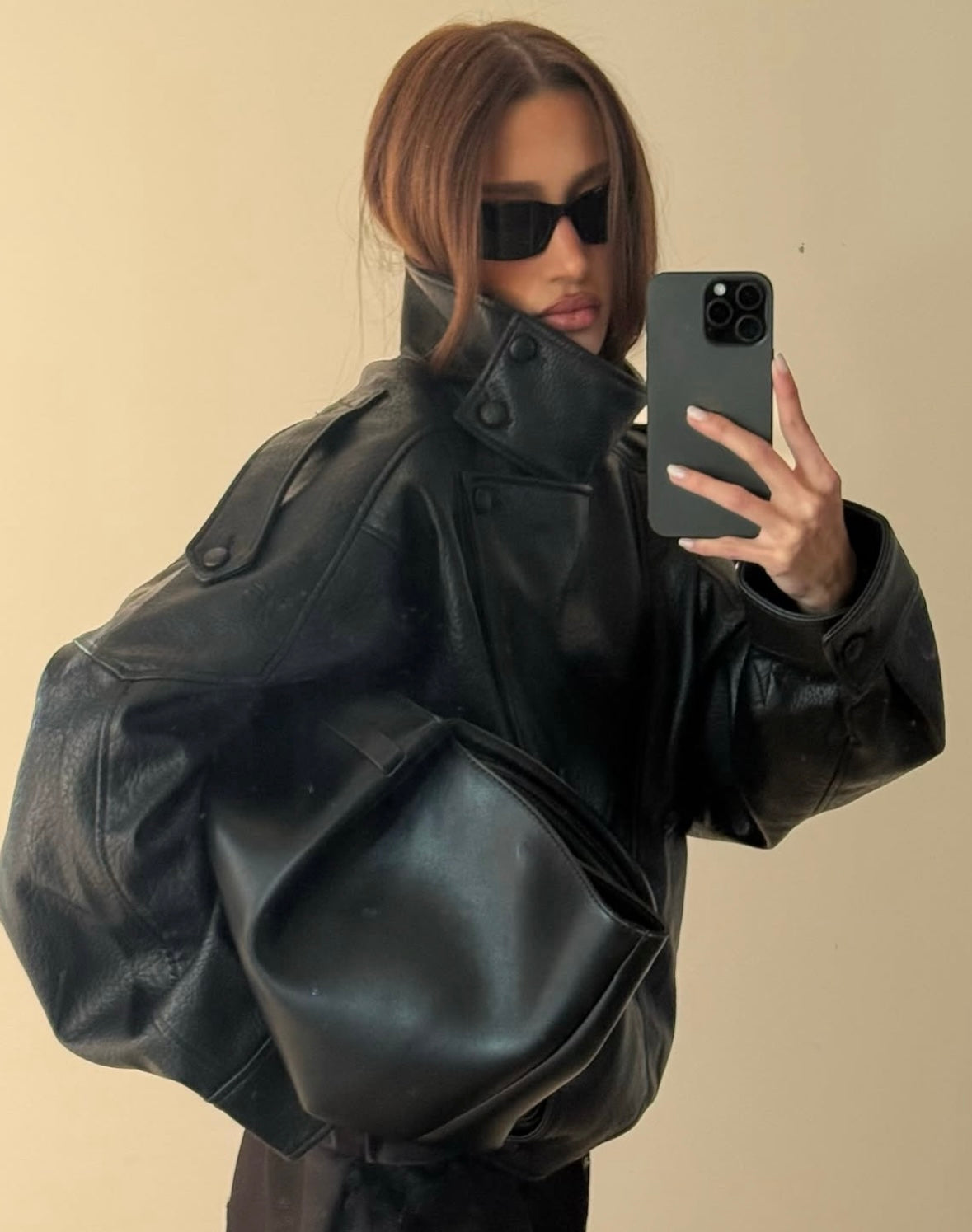 Women's Oversized High Collar Moto Jacket