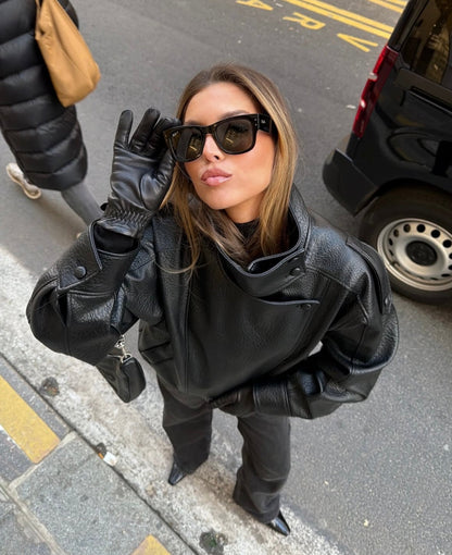 Women's Oversized High Collar Moto Jacket