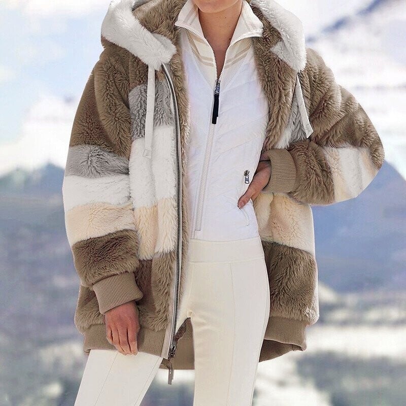 Women's Oversized Hooded Jacket with Colour Block Design