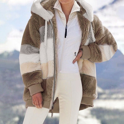 Women's Oversized Hooded Jacket with Colour Block Design