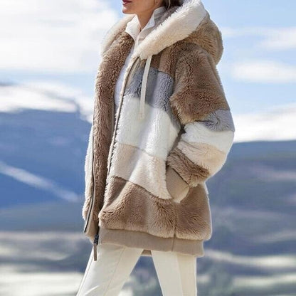 Women's Oversized Hooded Jacket with Colour Block Design