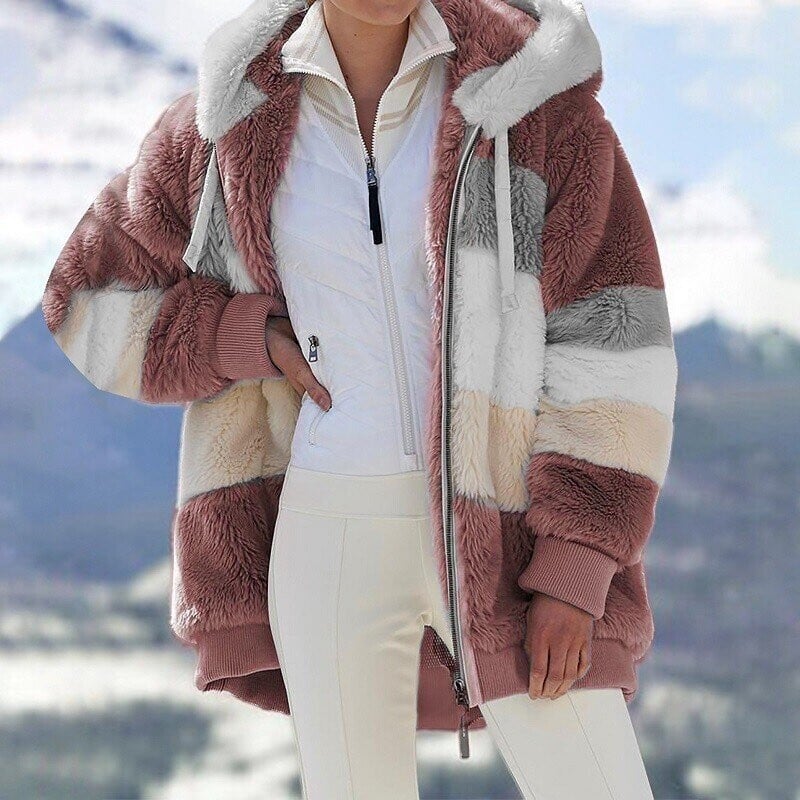 Women's Oversized Hooded Jacket with Colour Block Design