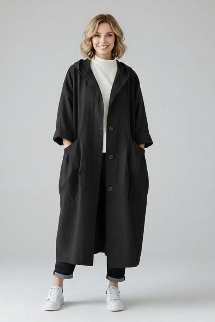 Women's Oversized Hooded Longline Cotton Trench Coat