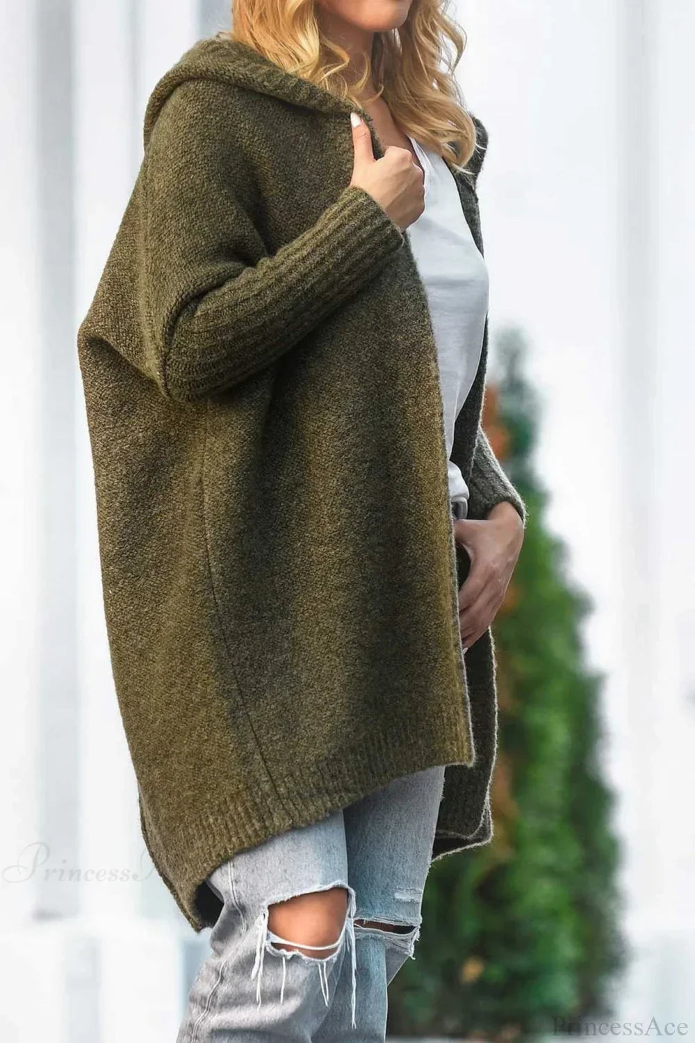 Women's Oversized Hooded Open Front Knit Cardigan