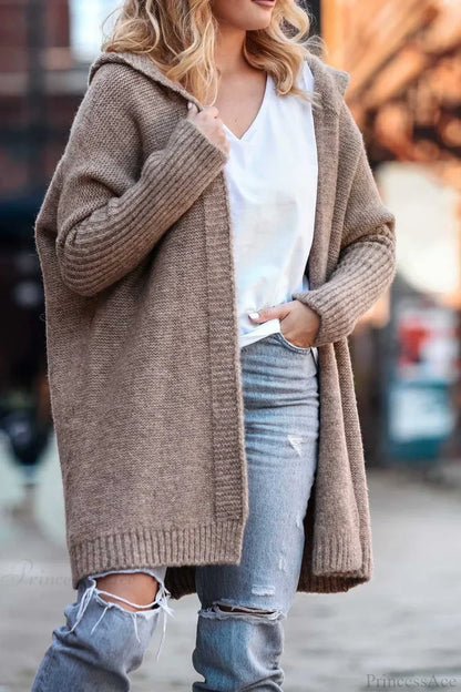 Women's Oversized Hooded Open Front Knit Cardigan