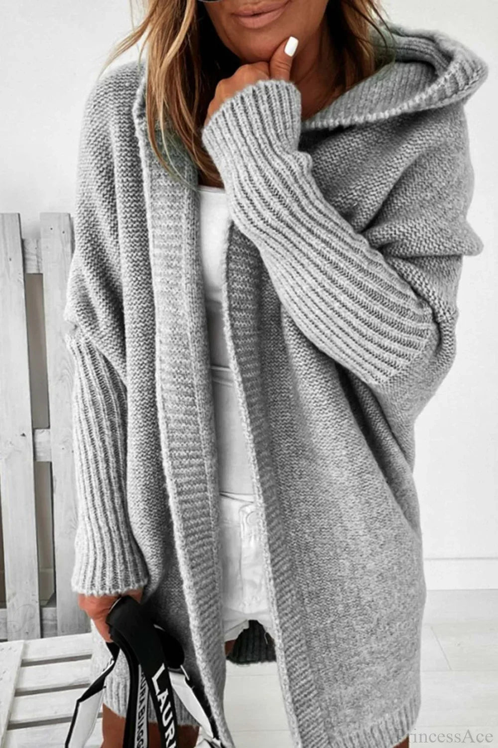 Women's Oversized Hooded Open Front Knit Cardigan