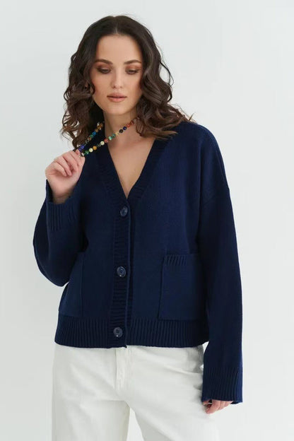 Women's Oversized Knit Cardigan With Patch Pockets
