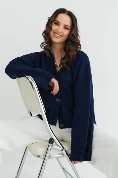 Women's Oversized Knit Cardigan With Patch Pockets