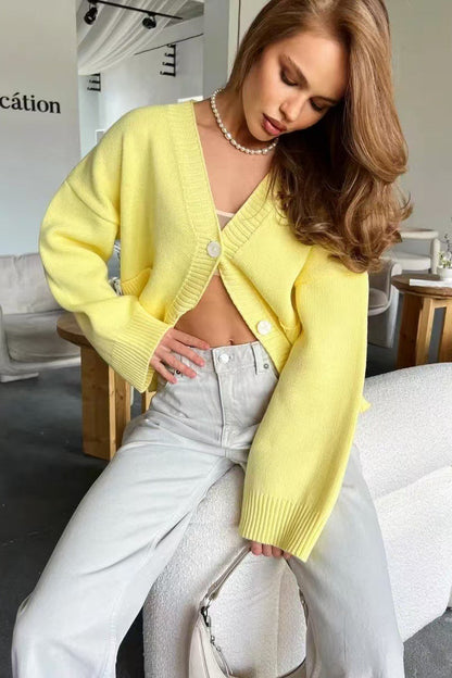 Women's Oversized Knit Cardigan With Patch Pockets