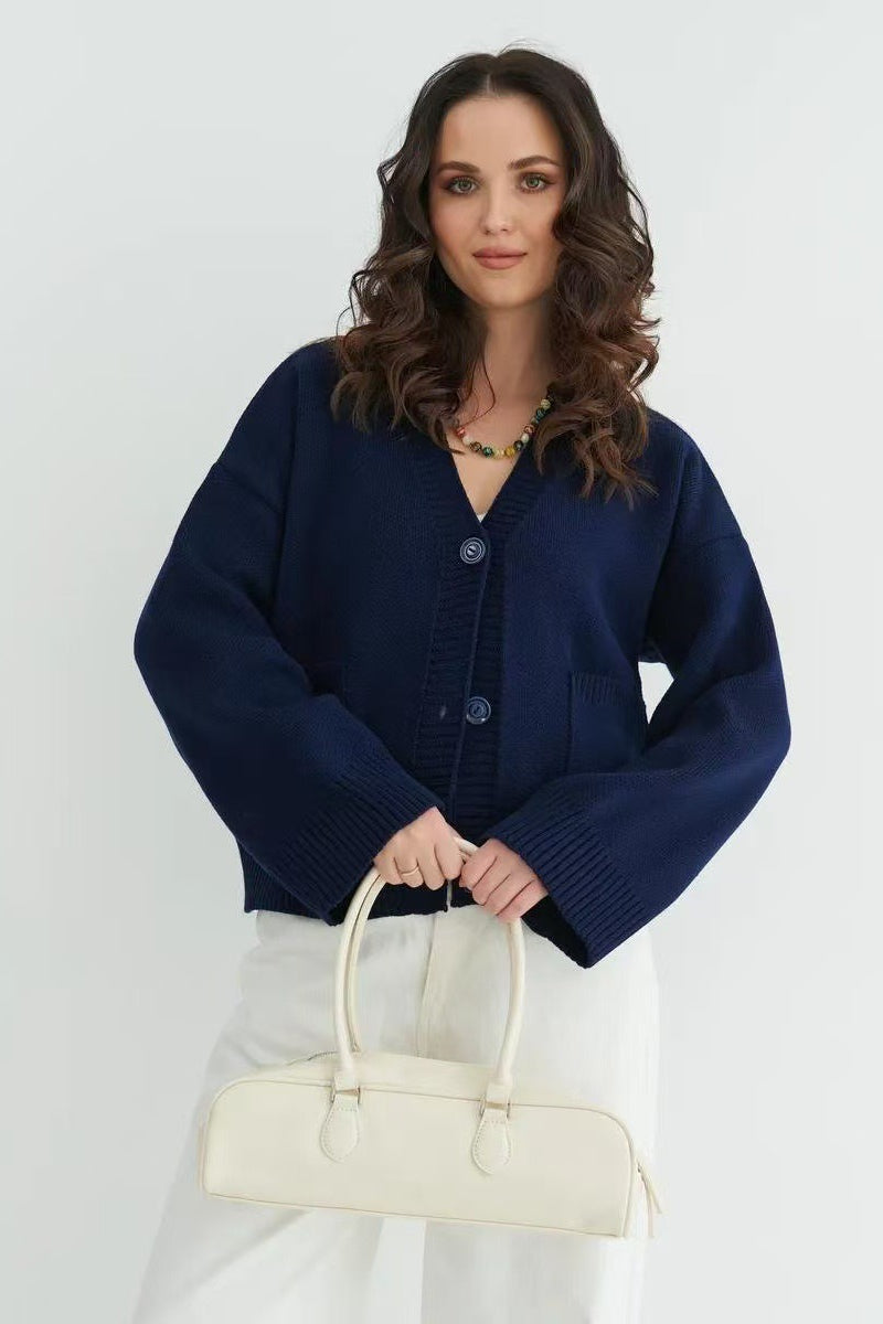 Women's Oversized Knit Cardigan With Patch Pockets